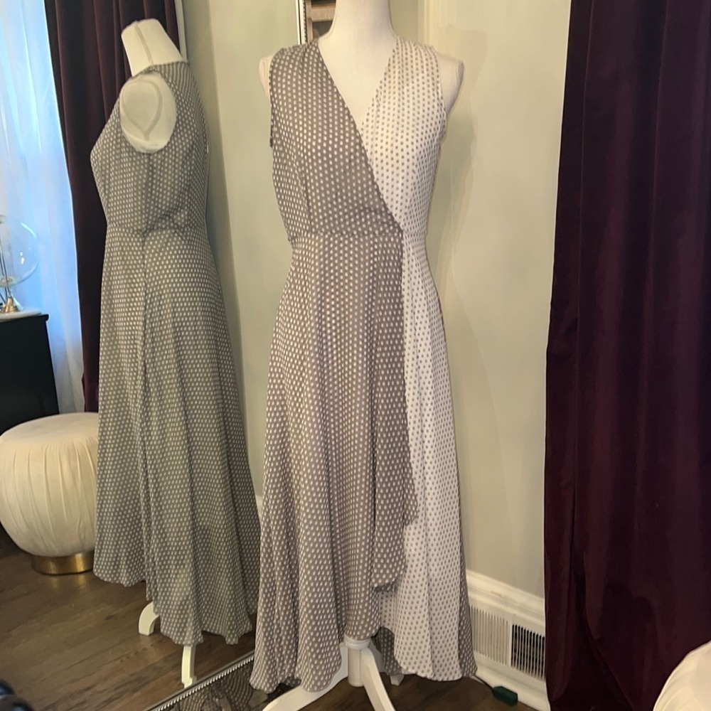 Calvin Klein Shear Gray and White Polka Dot Dress Size 6